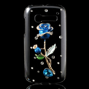 Луксозен твръд ултра тънък гръб с камъни за Alcatel One Touch POP C5 5036 / 5036x / 5036D 3D синя роза